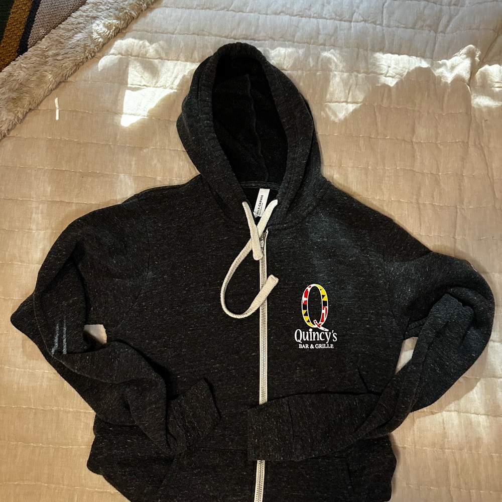 Bella Canvas Gray Restaurant Hoodie with Cream Drawstrings size M